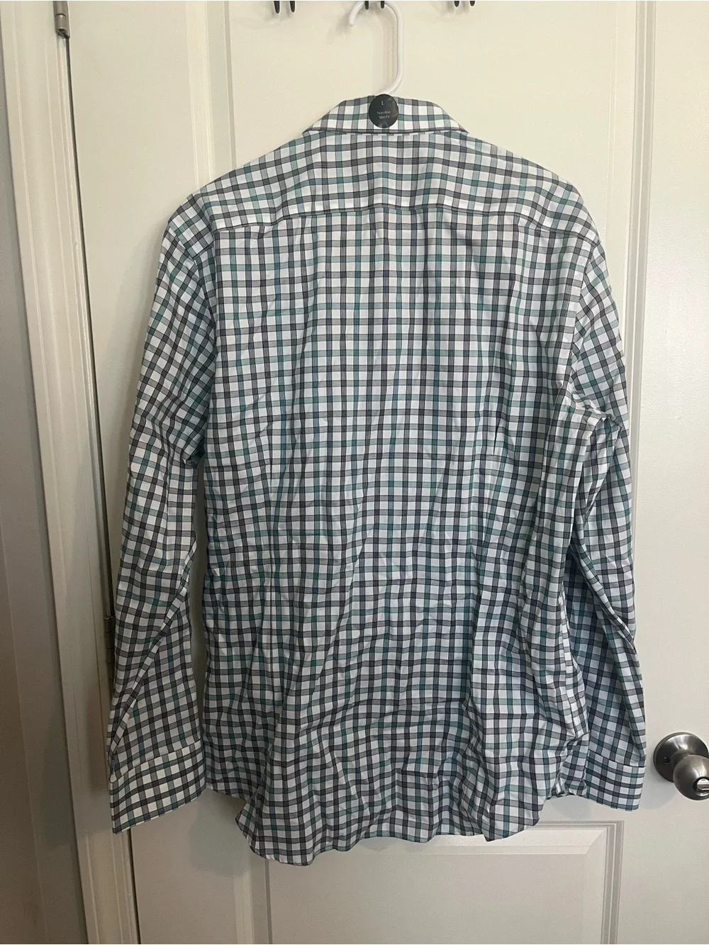 Banana Republic White and Green Plaid Dress Shirt